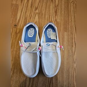 Hey Dude White Shoes with Pink and Tan Beads Size 9W